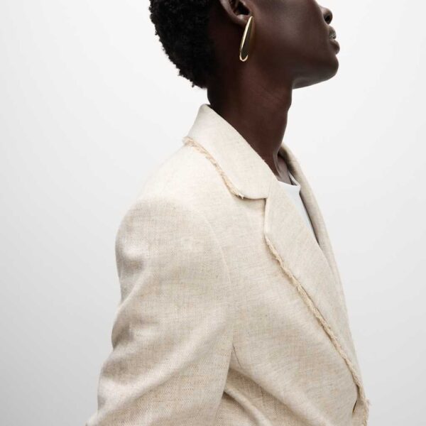 M&S Collection Women's Linen Rich Melange Frayed Edge Blazer - 12 - Neutral, Neutral