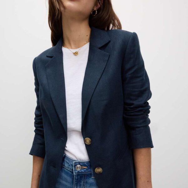 M&S Collection Women's Linen Rich Single Breasted Blazer - 10 - Navy, Navy