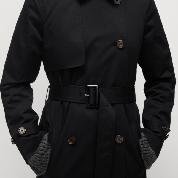 M&S Collection Women's Cotton Rich Belted Longline Trench Coat - 12 - Black, Black,Buff