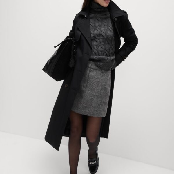 M&S Collection Women's Petite Cotton Rich Double Breasted Trench Coat - 12PET - Black, Black,Buff