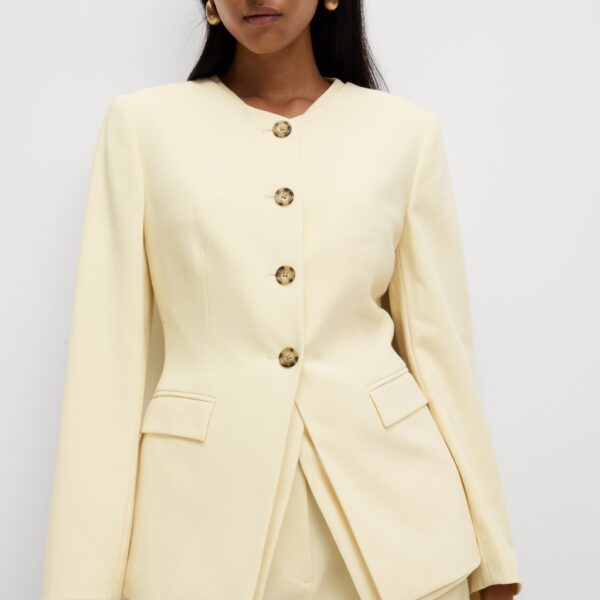 M&S Collection Women's Tailored Collarless Blazer - 12 - Pale Yellow, Pale Yellow