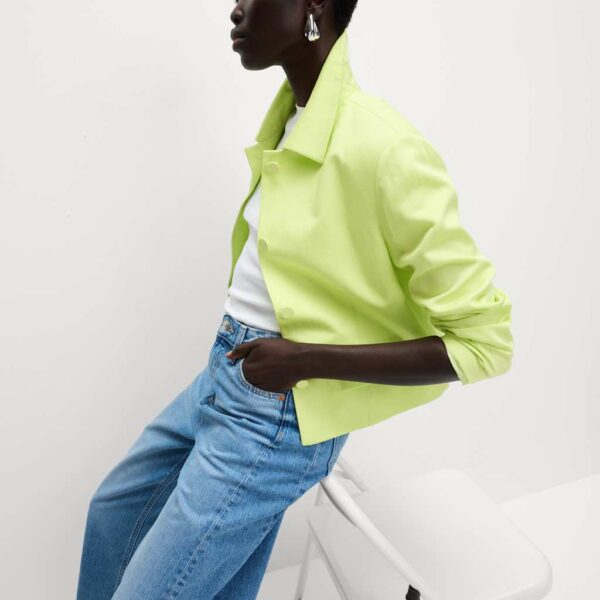 M&S Collection Women's Linen Blend Sheen Single Breasted Cropped Jacket - 14 - Soft Lime, Soft Lime