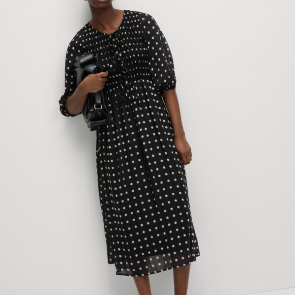 M&S Collection Women's Printed Tie Front Midaxi Shirred Dress - 14REG - Black Mix, Black Mix,Lilac Mix