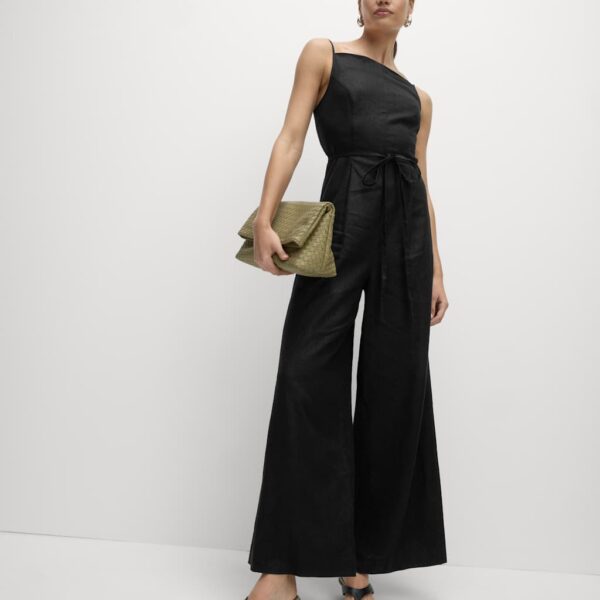 M&S Collection Women's Linen Blend Square Neck Sleeveless Jumpsuit - 12REG - Black, Black