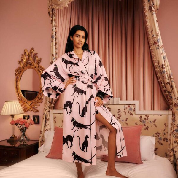 M&S X Olivia Von Halle Women's The Cat Print Wrap - S - Pink Mix, Pink Mix