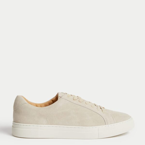Autograph Men's Suede Lace Up Trainers with Freshfeet™ - 9 - Stone, Navy,Stone,Dark Charcoal