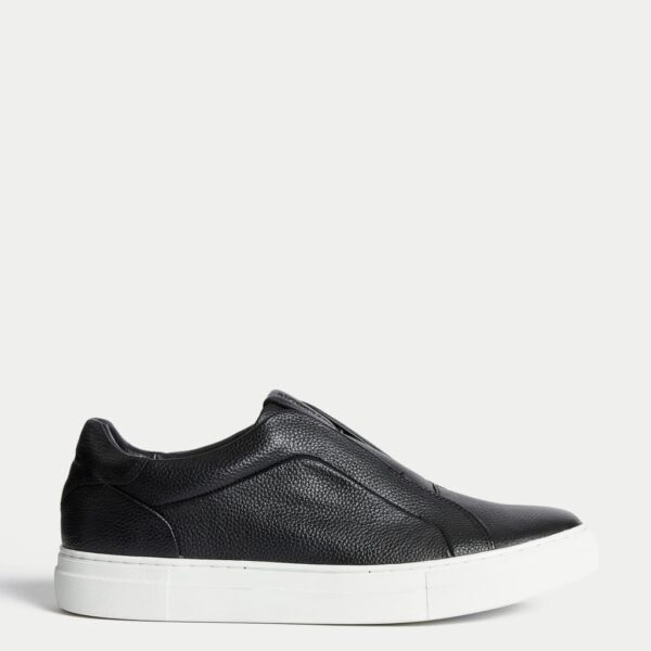 Autograph Men's Leather Slip-On Trainers with Freshfeet™ - 9 - Black, Black,Black/Black,White,Navy