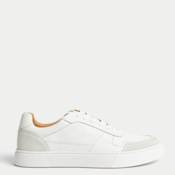 Autograph Men's Leather Lace Up Trainers with Freshfeet™ - 10 - White, Black/Black,Black,White