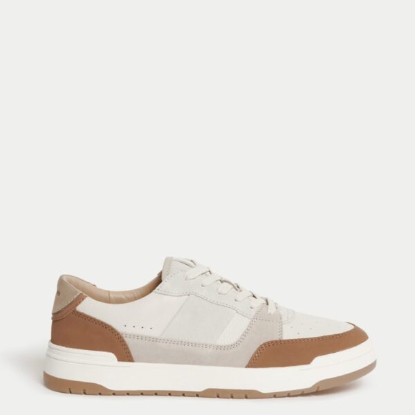 Autograph Men's Leather Lace Up Trainers - 8 - Light Tan Mix, Grey Mix,Light Tan Mix