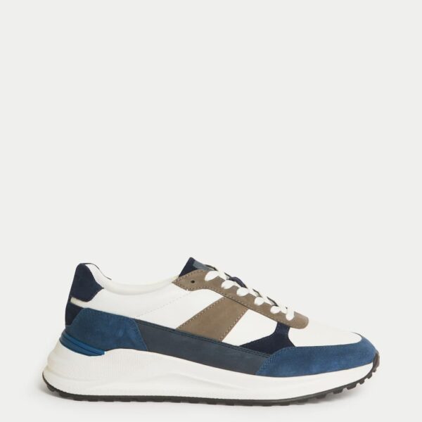 Autograph Men's Leather Lace Up Trainers - 9 - Blue Mix, White Mix,Blue Mix