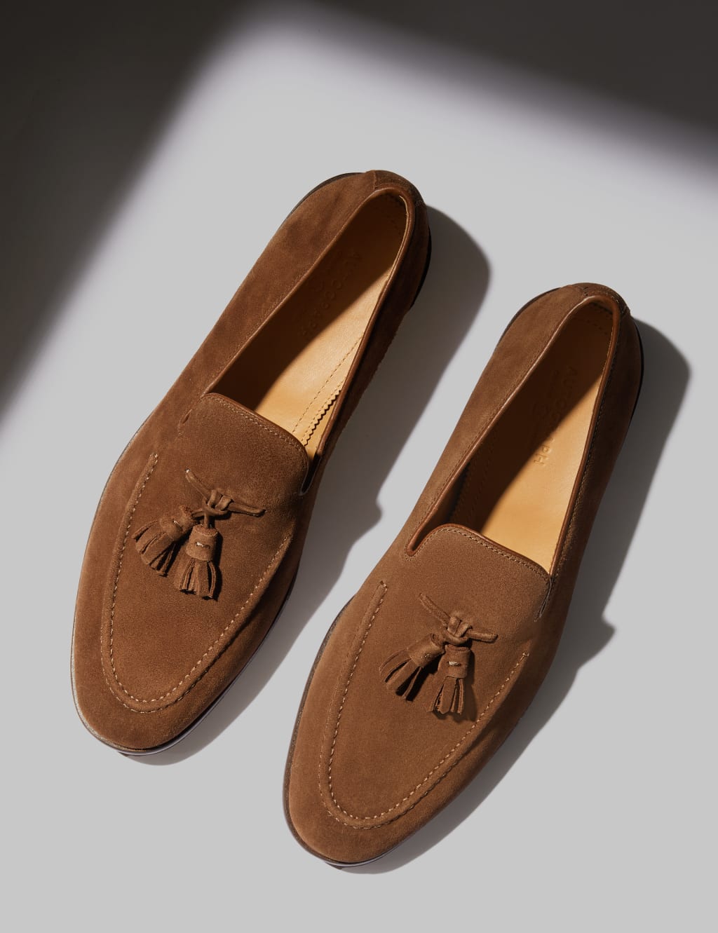 Autograph Men's Suede Loafers - 7 - Tan, Stone,Tan,Navy