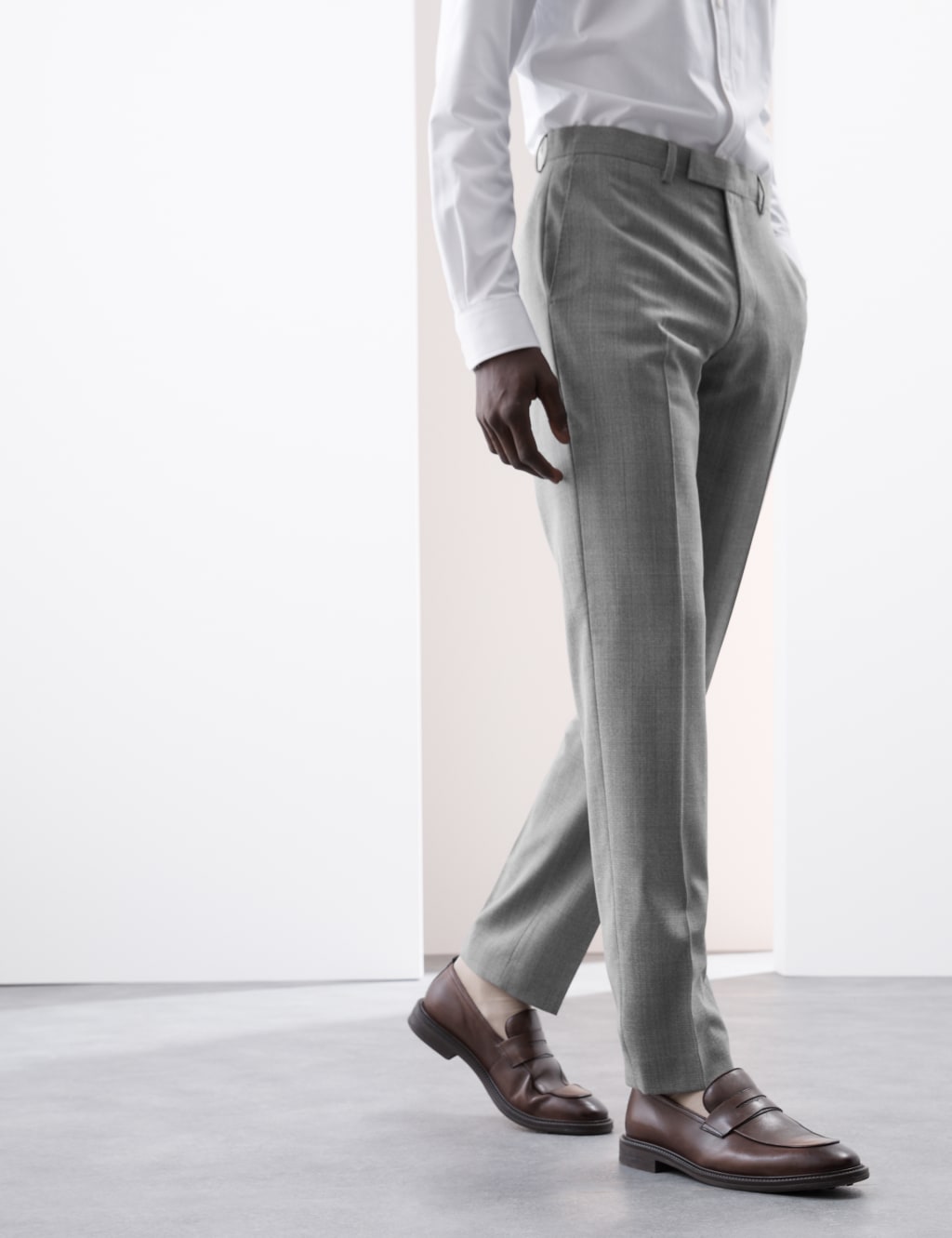 Autograph Men's Tailored Fit Pure Wool Check Suit Trousers - 34REG - Grey Mix, Grey Mix