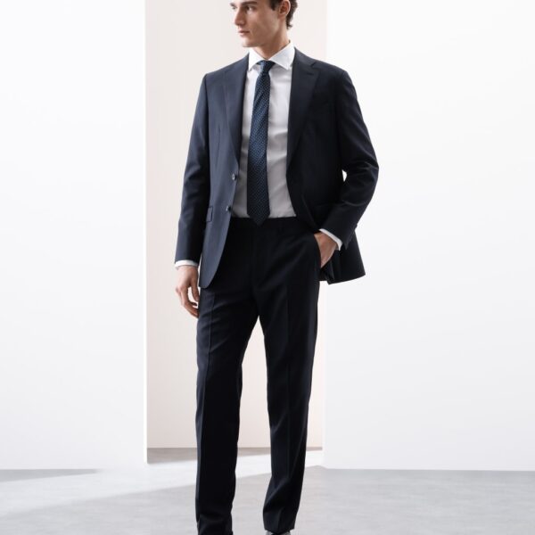 Autograph Men's Tailored Fit Pure Wool Check Suit Trousers - 40SHT - Dark Navy, Dark Navy