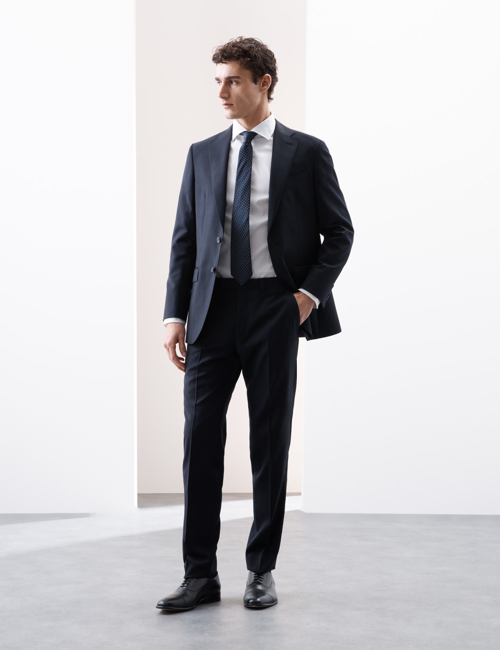 Autograph Men's Tailored Fit Pure Wool Check Suit Trousers - 40SHT - Dark Navy, Dark Navy