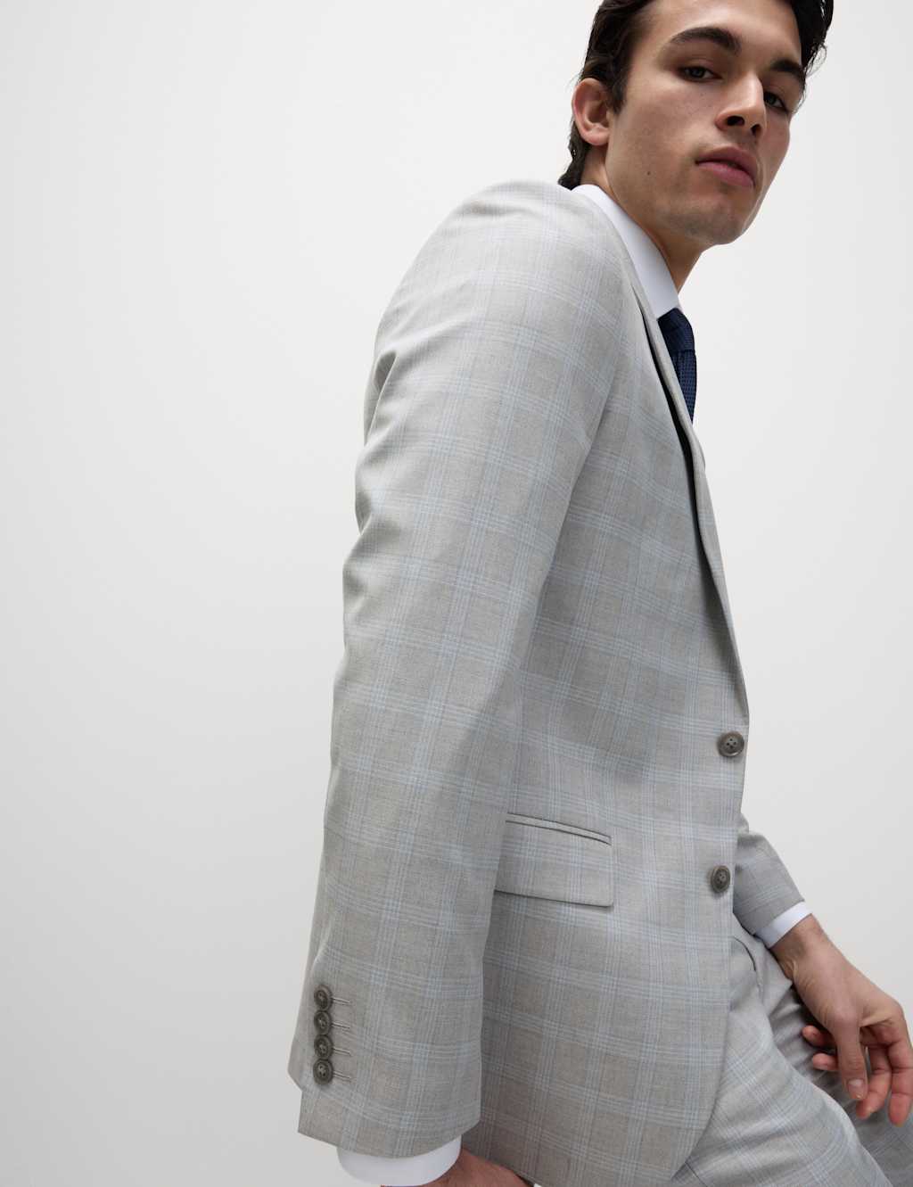 M&S Collection Men's Tailored Fit Check Suit Jacket - 36SHT - Light Grey, Light Grey