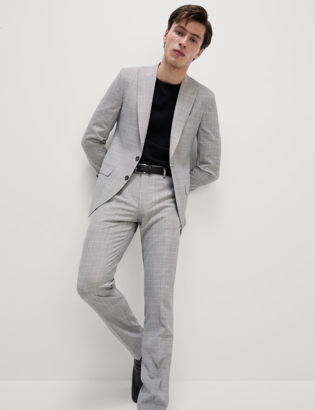 M&S Collection Men's Slim Fit Prince of Wales Check Suit Jacket - 40REG - Light Grey, Light Grey