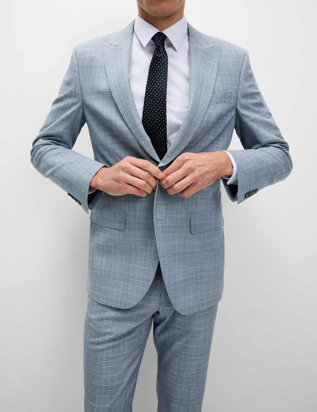 M&S Collection Men's Regular Fit Linen Look Check Suit Jacket - 44REG - Light Blue, Light Blue