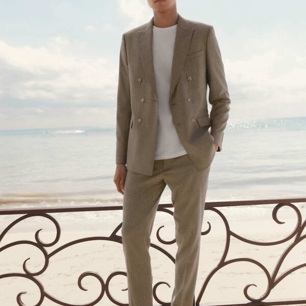 Autograph Men's Tailored Fit Italian Performance Linen Blend Pinstripe Suit Trousers - 38REG - Mole, Mole