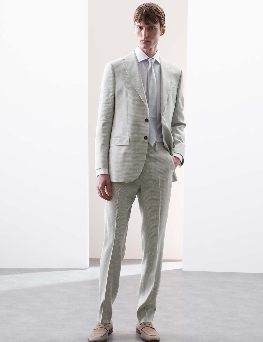 Autograph Men's Tailored Fit Italian Performance Linen Blend Suit Trousers - 34REG - Light Grey, Light Grey