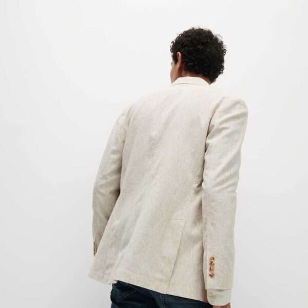 M&S Collection Men's Tailored Fit Cotton Linen Striped Blazer - 42REG - Ecru Mix, Ecru Mix