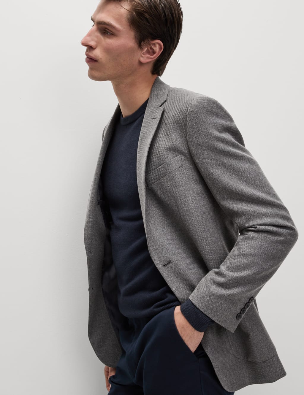 M&S Collection Men's Textured Blazer - 40REG - Grey, Navy,Grey