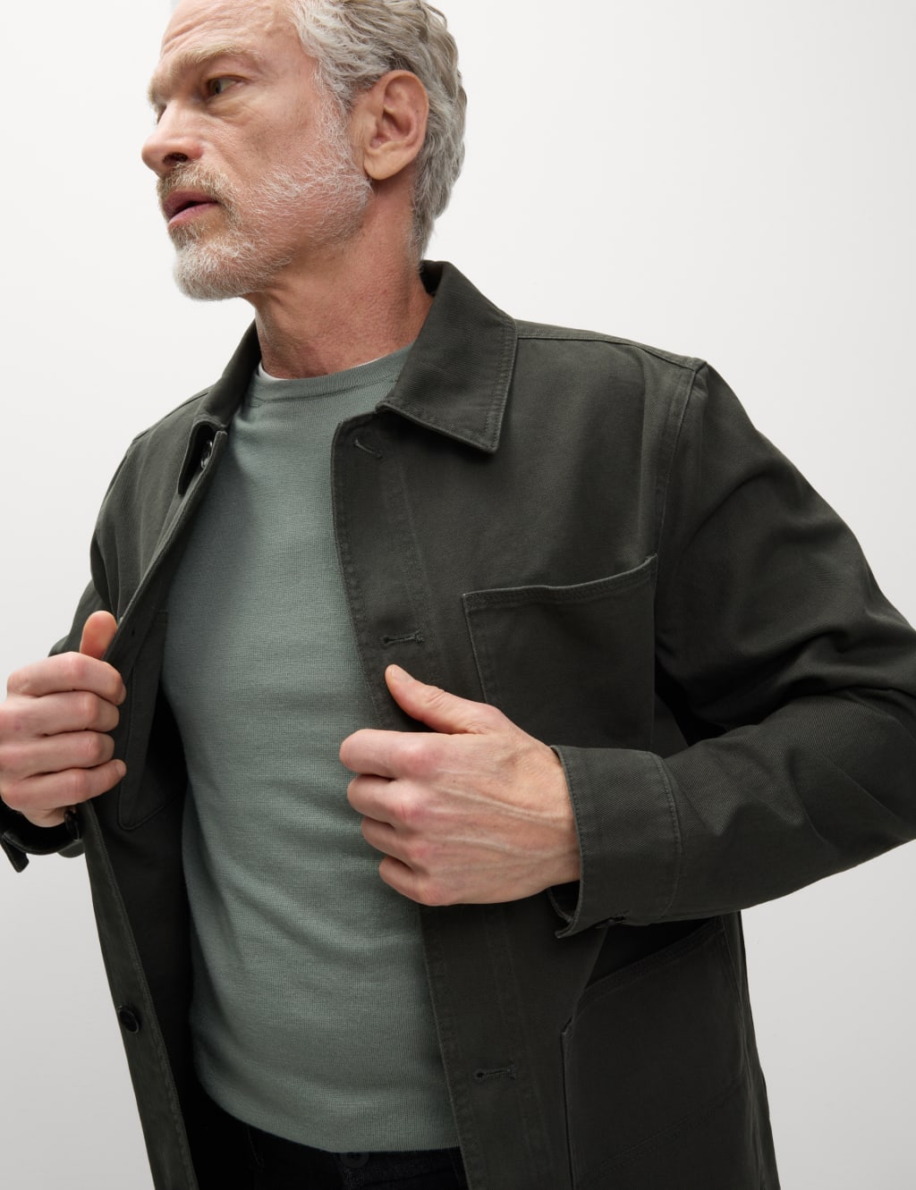 M&S Collection Men's Pure Cotton Chore Jacket - L - Charcoal, Charcoal,Dark Navy