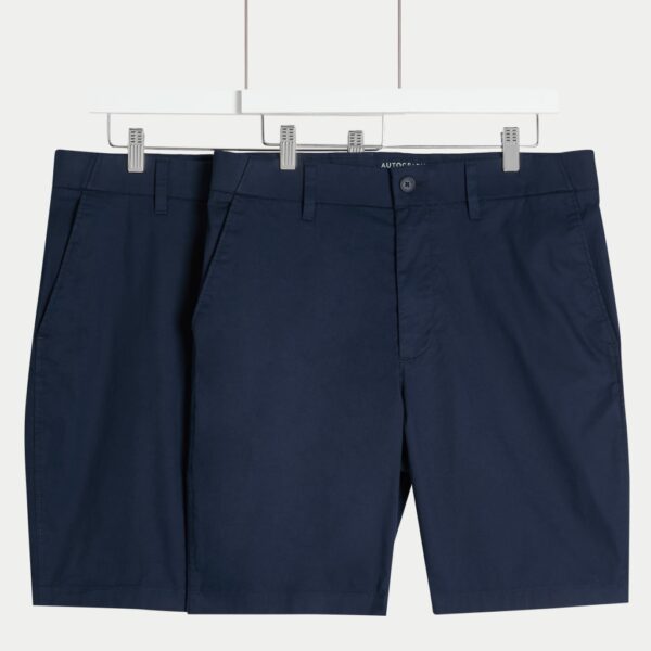 Autograph Men's 2 Pack Regular Fit Lightweight Chino Shorts - 32MID - Navy, Sand,Navy