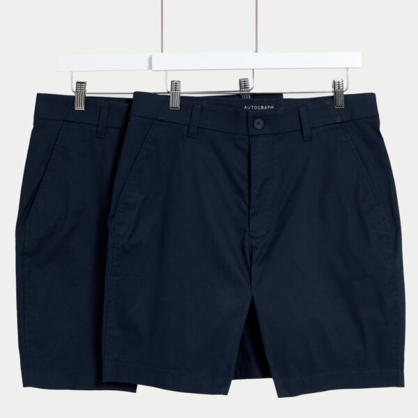 Autograph Men's 2 Pack Slim Fit Lightweight Chino Shorts - 40MID - Navy, Navy,Sand