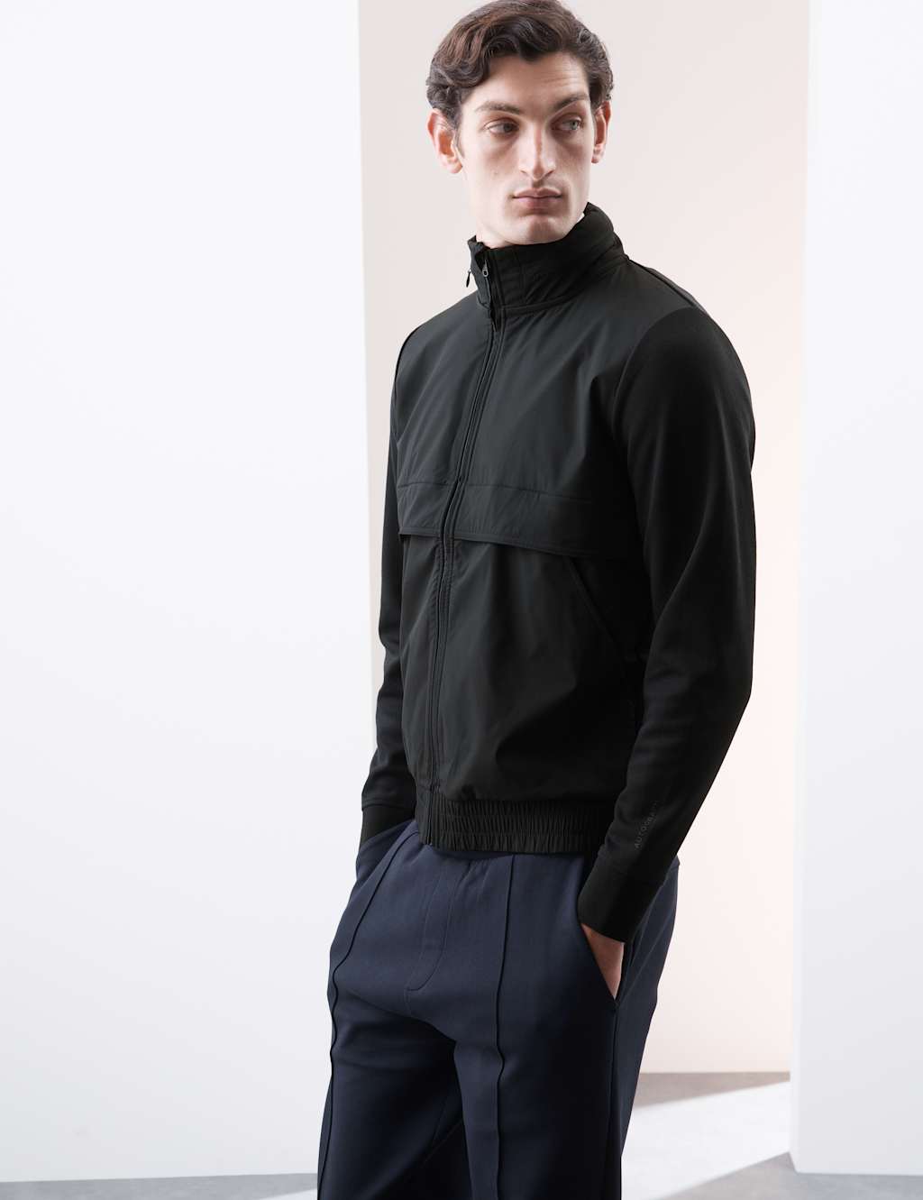 Autograph Men's Packaway Hood Zip Up Jacket with Stormwear™ - LREG - Black, Black,Silver Grey