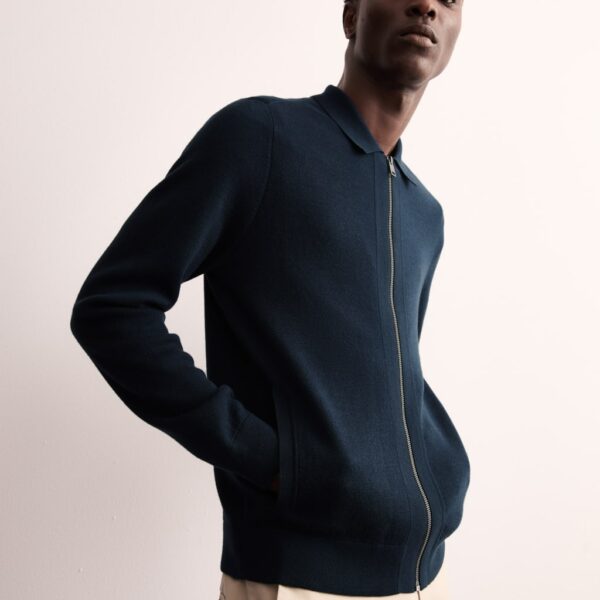 Jaeger Men's Pure Extra-Fine Merino Wool Knitted Jacket - SREG - Navy, Navy