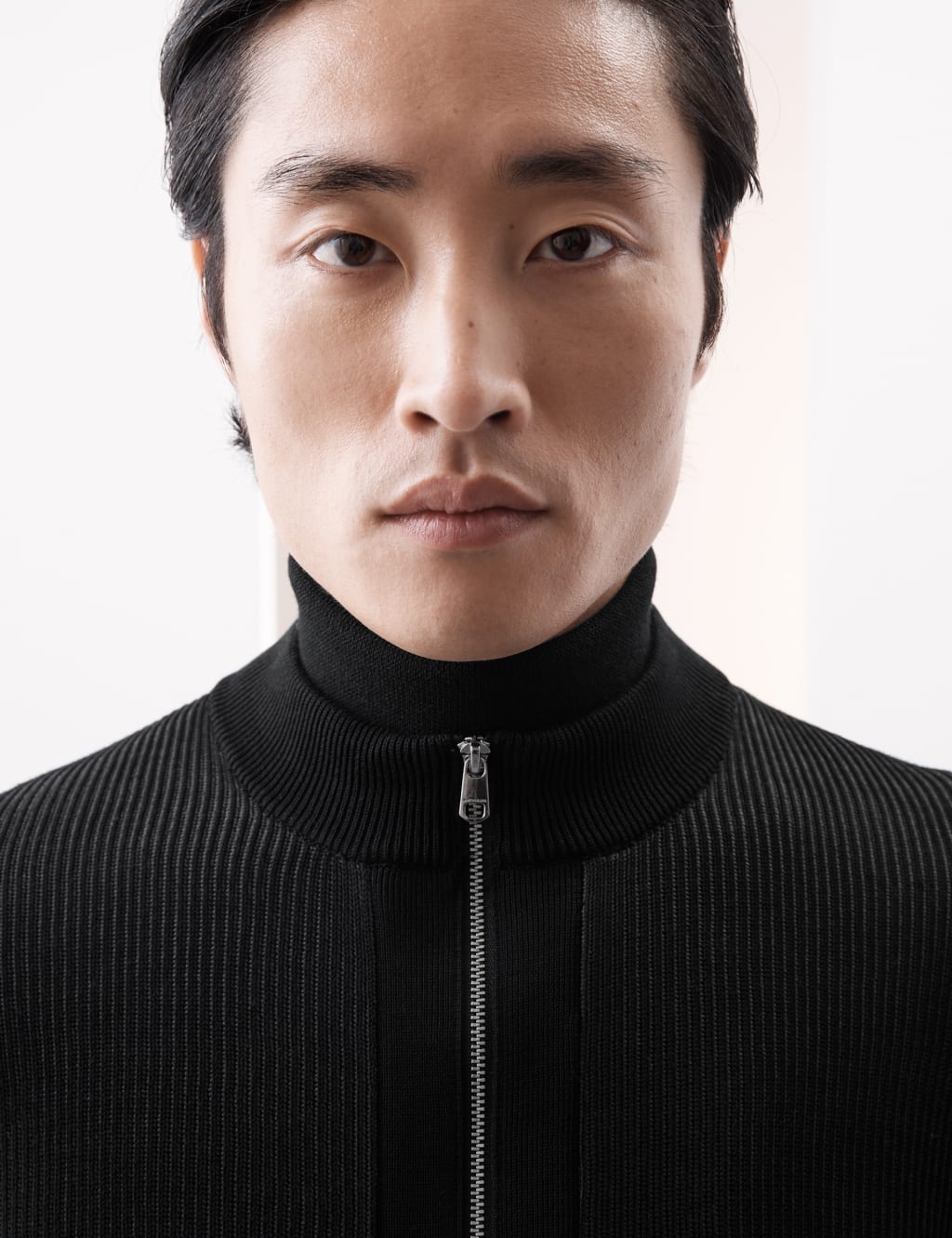 Autograph Men's Mercerised Cotton Ribbed Knitted Jacket - LREG - Black, Light Natural,Black