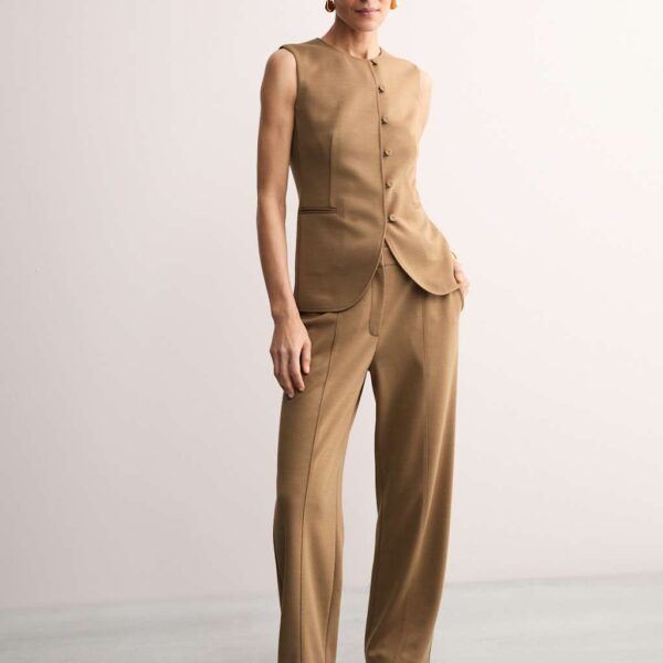 Jaeger Women's Wool Blend Wide Leg Trousers - 10 - Sand, Sand