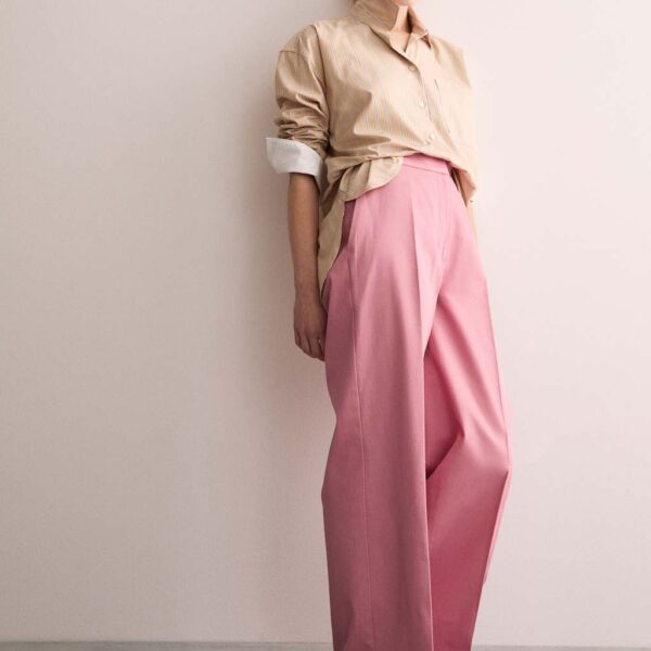 Jaeger Women's Cotton Rich Wide Leg Trousers with Linen - 10 - Pink, Pink
