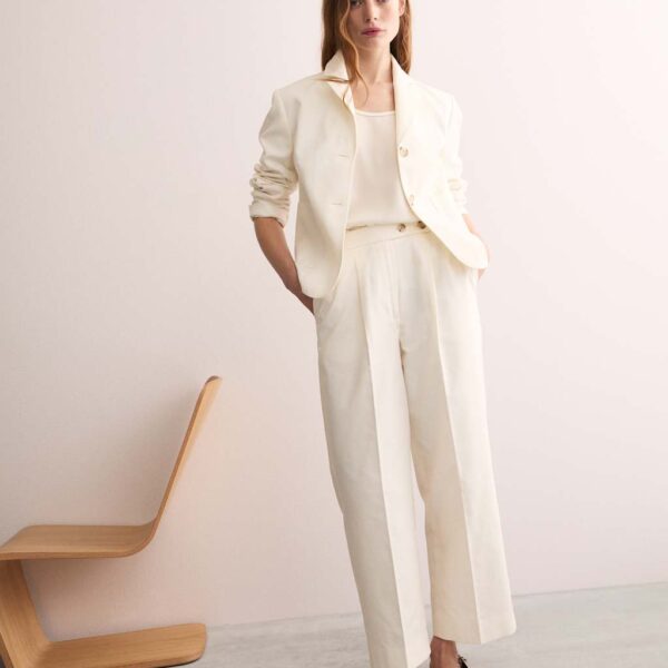 Jaeger Cotton Blend Wide Leg Trousers - 12 - Ivory, Red,Ivory