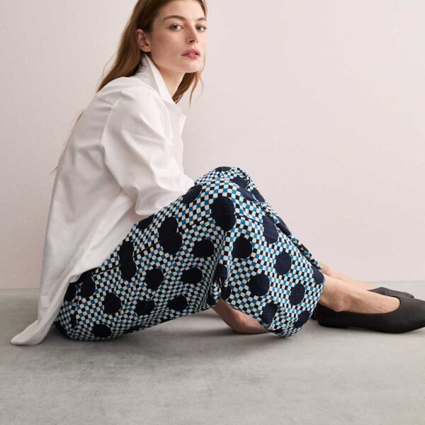 Jaeger Women's Cotton Blend Gingham Spot Wide Leg Trousers - 10 - Navy Mix, Navy Mix