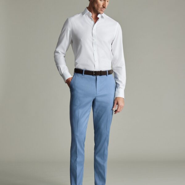 Charles Tyrwhitt Men's Slim Fit Smart Textured Stretch Chinos - 3432 - Blue, Blue,Beige