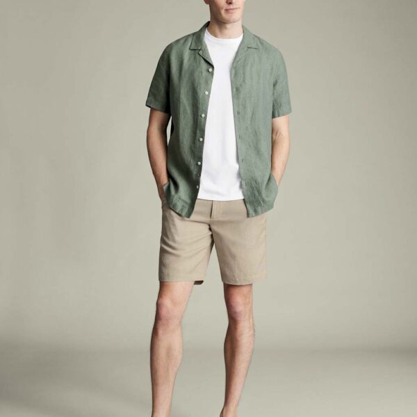 Charles Tyrwhitt Men's Pure Linen Flat Front Shorts - 34 - Taupe, Navy,Taupe