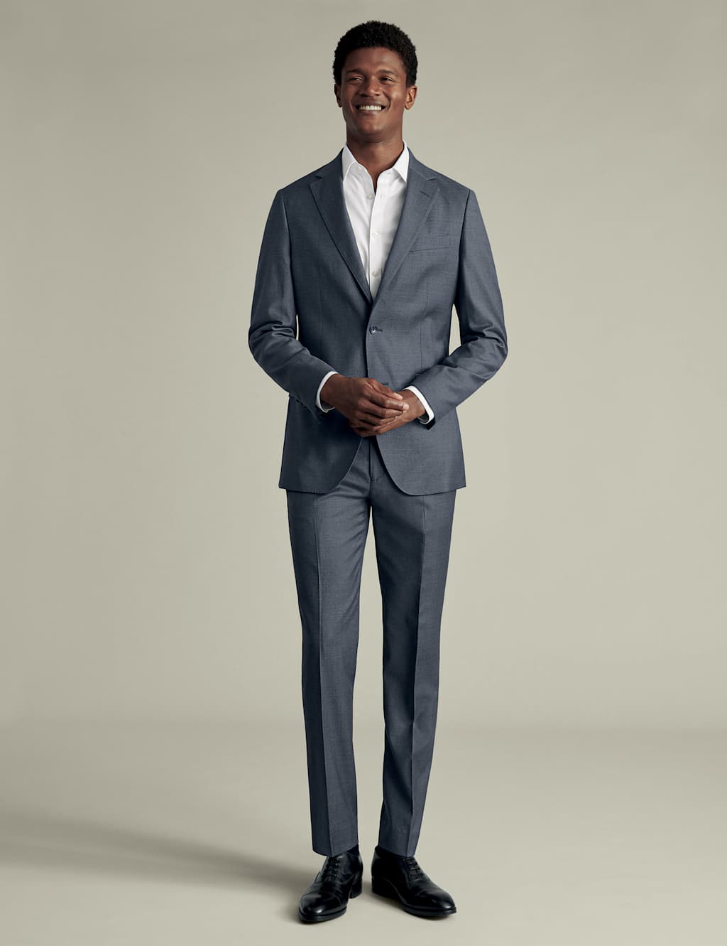 Charles Tyrwhitt Men's Slim Fit Pure Wool Flat Front Stretch Trousers - 3432 - Air Force Blue, Air Force Blue