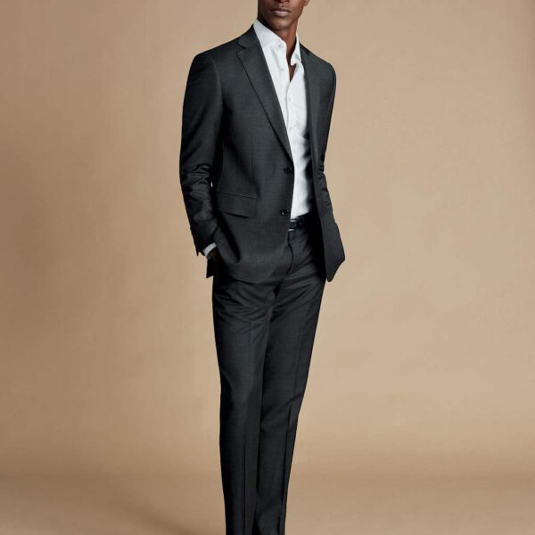 Charles Tyrwhitt Men's Slim Fit Pure Wool Twill Suit Trousers - 3432 - Dark Grey, Dark Grey,Grey