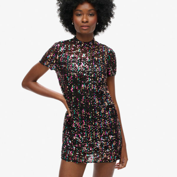 Superdry Women's Sequin High Neck Mini T-Shirt Dress - 10 - Multi, Multi