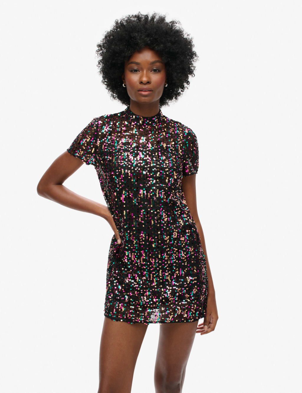 Superdry Women's Sequin High Neck Mini T-Shirt Dress - 10 - Multi, Multi