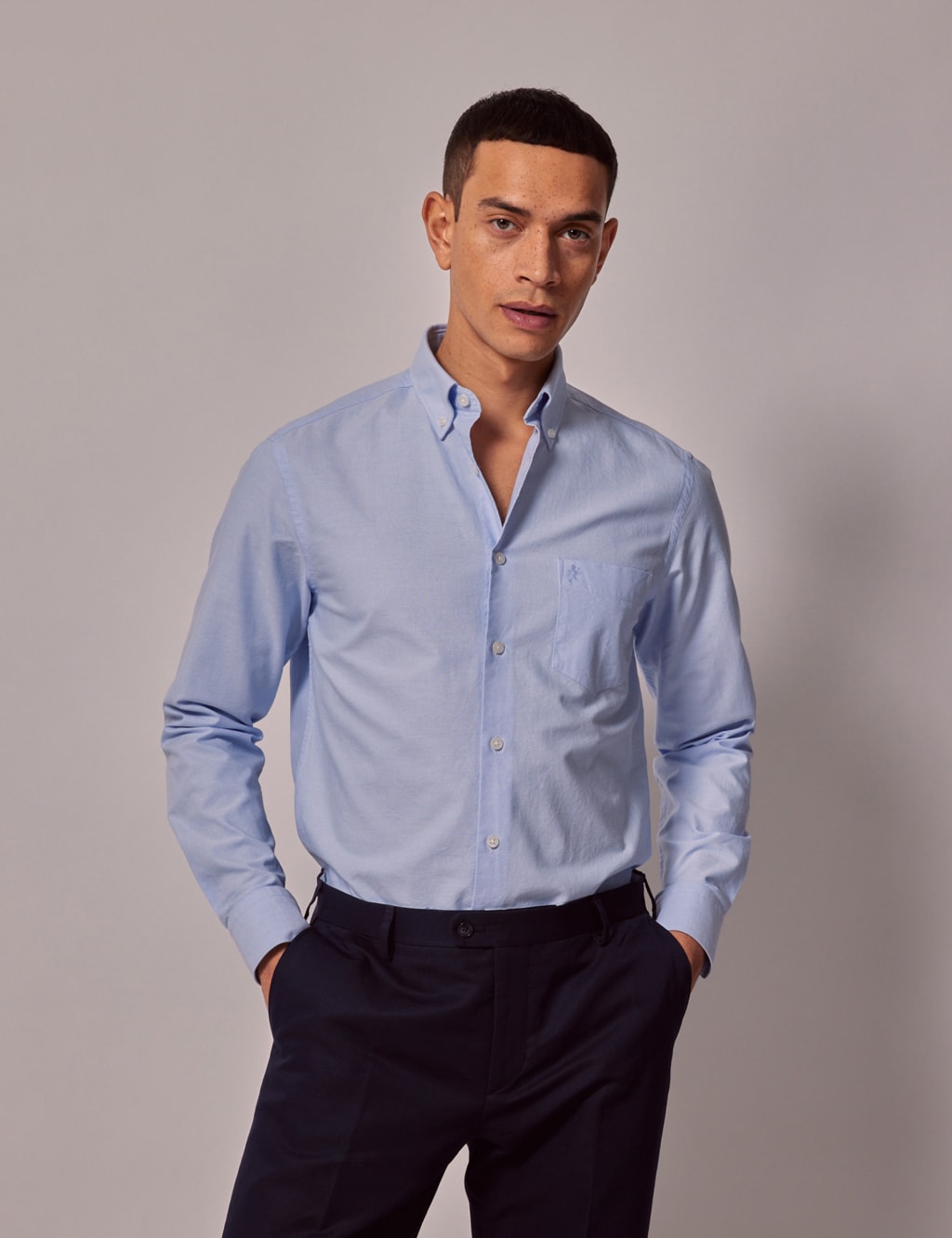 Hawes & Curtis Men's Pure Cotton Oxford Shirt - M - Light Blue, Light Blue,Pink