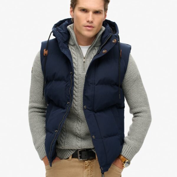 Superdry Men's Hooded Quilted Padded Gilet - M - Navy, Navy