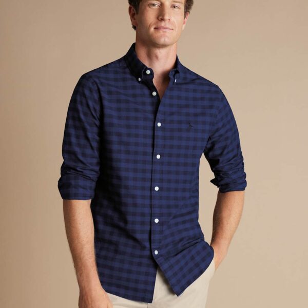 Charles Tyrwhitt Men's Slim Fit Cotton Stretch Check Oxford Shirt - Blue Mix, Blue Mix