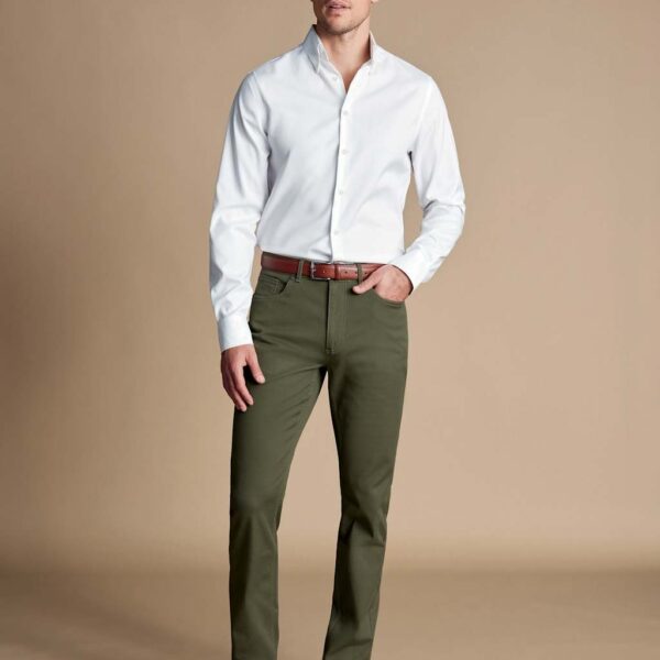 Charles Tyrwhitt Men's Slim Fit Textured 5 Pocket Jeans - 3430 - Khaki, Khaki,Stone