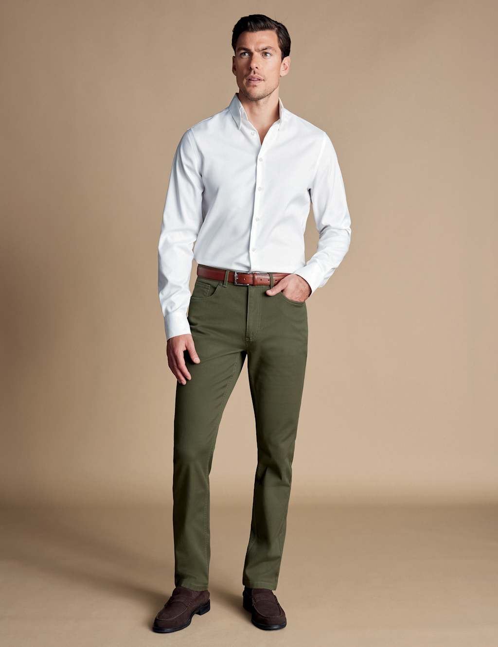 Charles Tyrwhitt Men's Slim Fit Textured 5 Pocket Jeans - 3430 - Khaki, Khaki,Stone