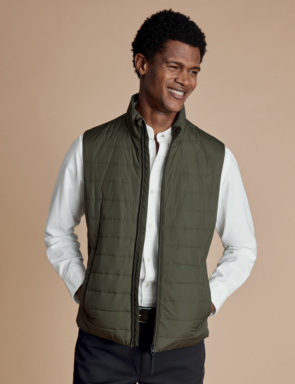 Charles Tyrwhitt Men's Quilted Lightweight Gilet - M - Olive, Navy,Olive