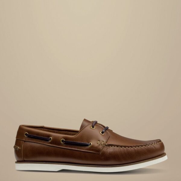 Charles Tyrwhitt Men's Leather Slip-On Boat Shoes - 9 - Dark Tan, Dark Tan
