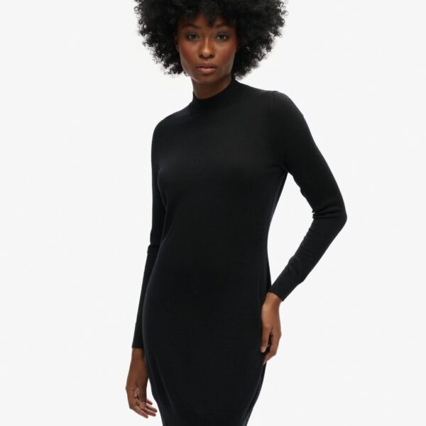 Superdry Women's Pure Merino Wool Knitted Mini Relaxed Dress - 12 - Black, Black,Dark Grey