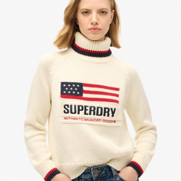Superdry Women's Cotton Rich Roll Neck Jumper - 10 - Cream, Cream